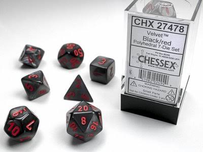Chessex Velvet 7-Die Set - Black w/red