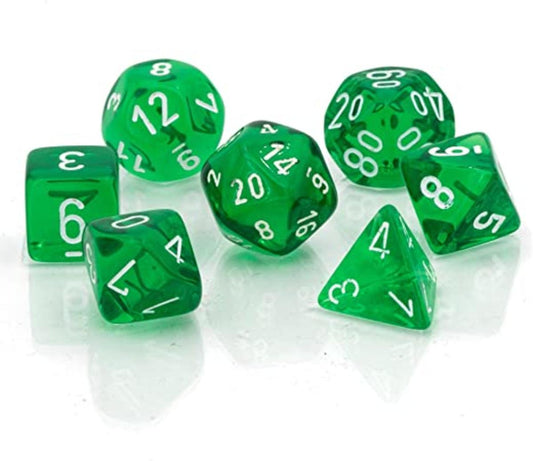 Chessex Translucent Mini-Polyhedral Green/white 7-Die Set