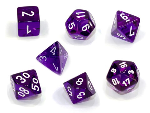 Chessex Translucent Mini-Polyhedral Purple/white 7-Die Set