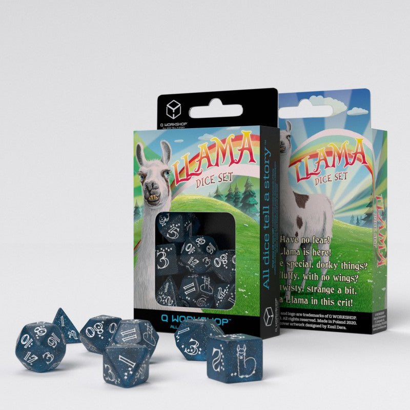 D&D - Shimmering Llama Dice Set (Glittering dark blue & white)