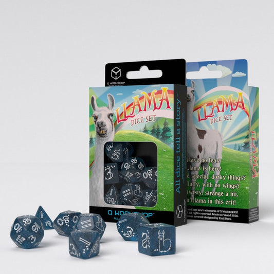 D&D - Shimmering Llama Dice Set (Glittering dark blue & white)
