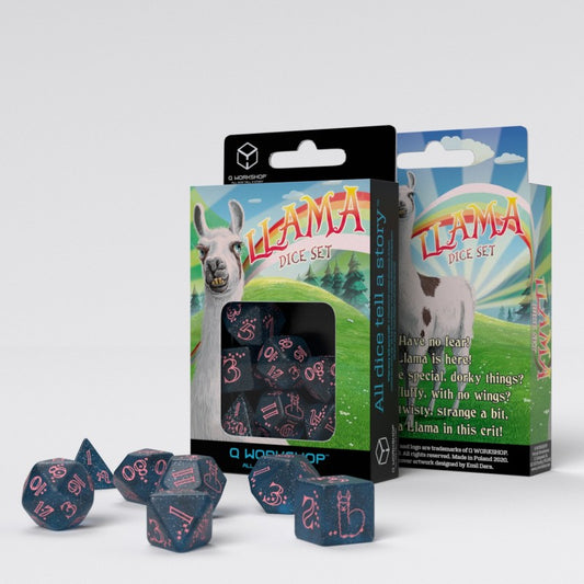 D&D - Sparkling Llama Dice Set (Glittering dark blue & pink)